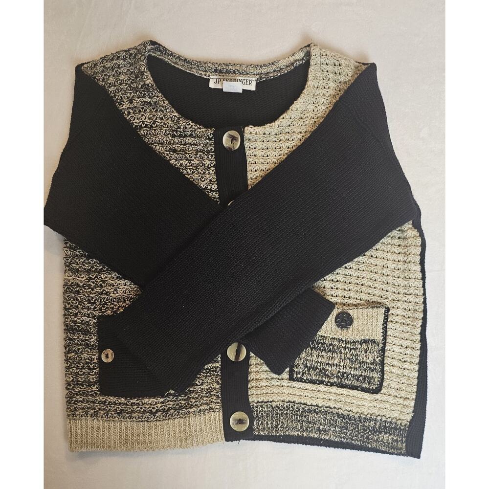 Vintage JP Berringer Button Cardigan Sweater Black Grey Beige Size Small